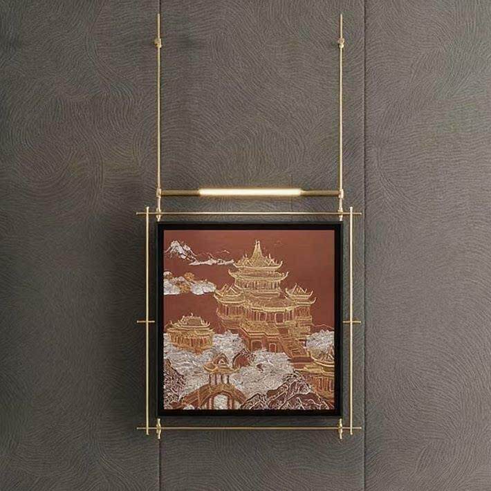 现代轻奢抽象挂画玄关装饰画高级感氛围壁灯画金属框架定制画立体