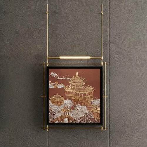 现代轻奢抽象挂画玄关装饰画高级感氛围壁灯画金属框架定制画立体