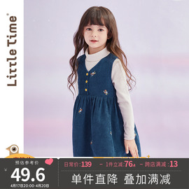 littletime女童绣花灯芯绒背心裙2023春秋秋冬连衣裙儿童裙子