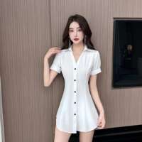 White chiffon shirt for women, short-sleeved, 2024 summer, extended Korean-style sexy shirt with loose top thumbnail 3
