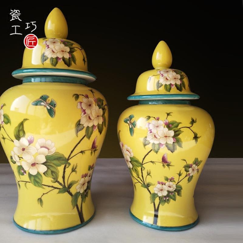 陶瓷粉彩花鸟美式装饰摆件客厅视柜花瓶储物罐陶瓷家居饰品