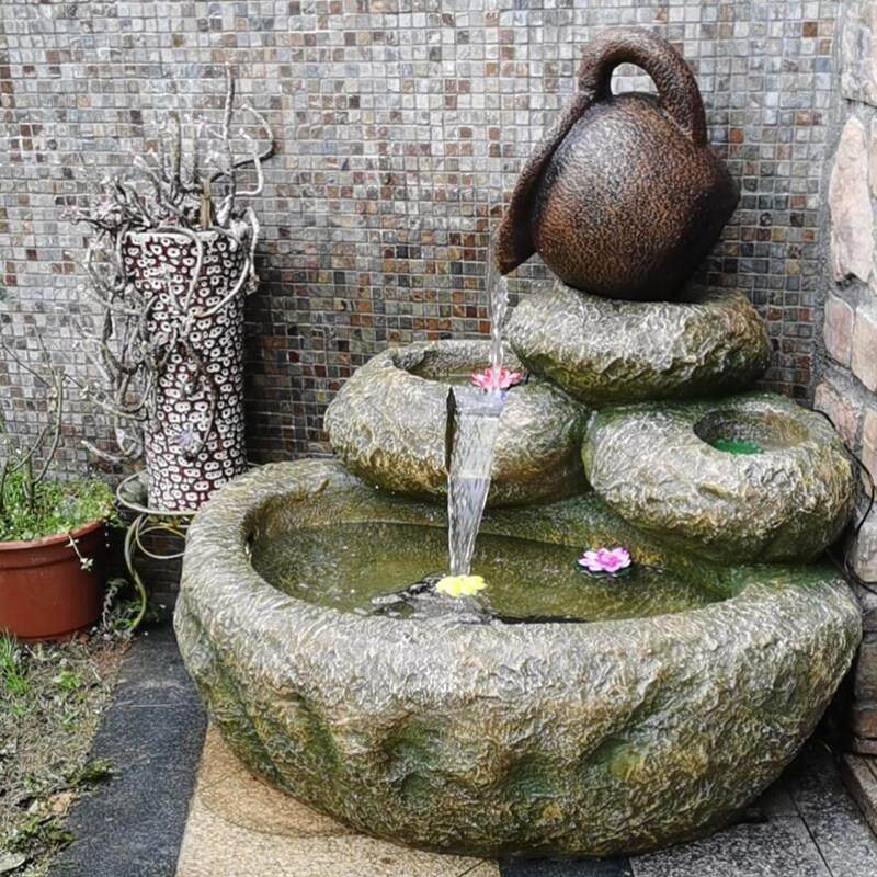 太阳能假山流水喷泉摆件景观阳台鱼池户外别墅花园庭院石装饰品头