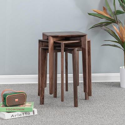 北欧全实木黑胡桃木方凳 现代简约日式原木餐桌凳 客厅可叠放方凳