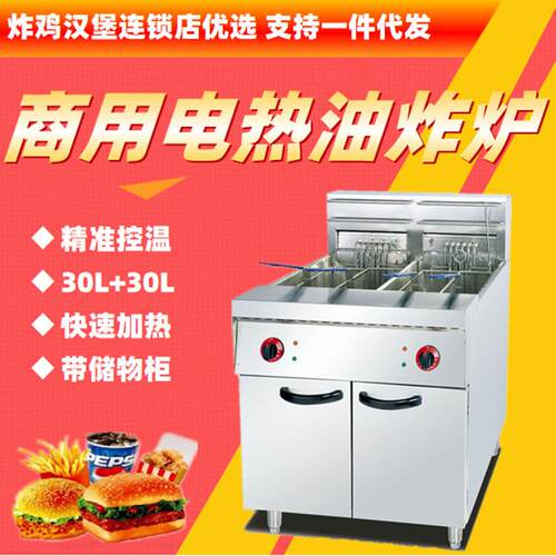 不锈钢立式电热控温双缸商用油炸锅薯条机汉堡店连锁30L快餐便利