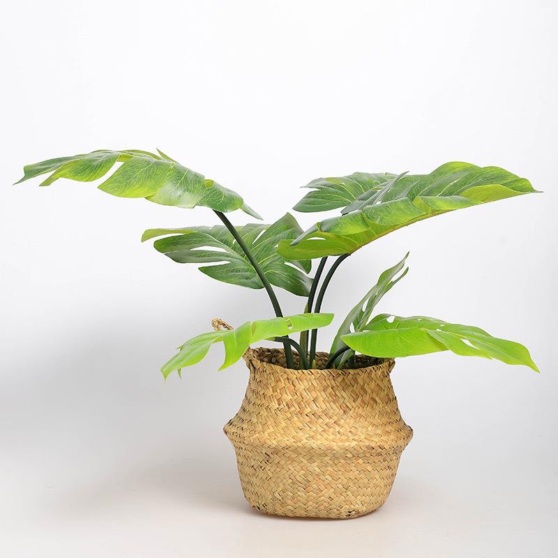 ins爆款草编花盆 家居折叠收纳篮北欧海草编织脏衣篮盆栽花篮