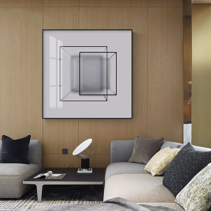 正方形装饰画沙发背景墙抽象客厅轻奢后现代挂画现代简约书房墙画图片