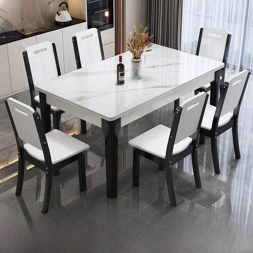 岩板实木餐桌椅组合吃饭桌子现代简约家用小户型饭店餐厅长方形桌