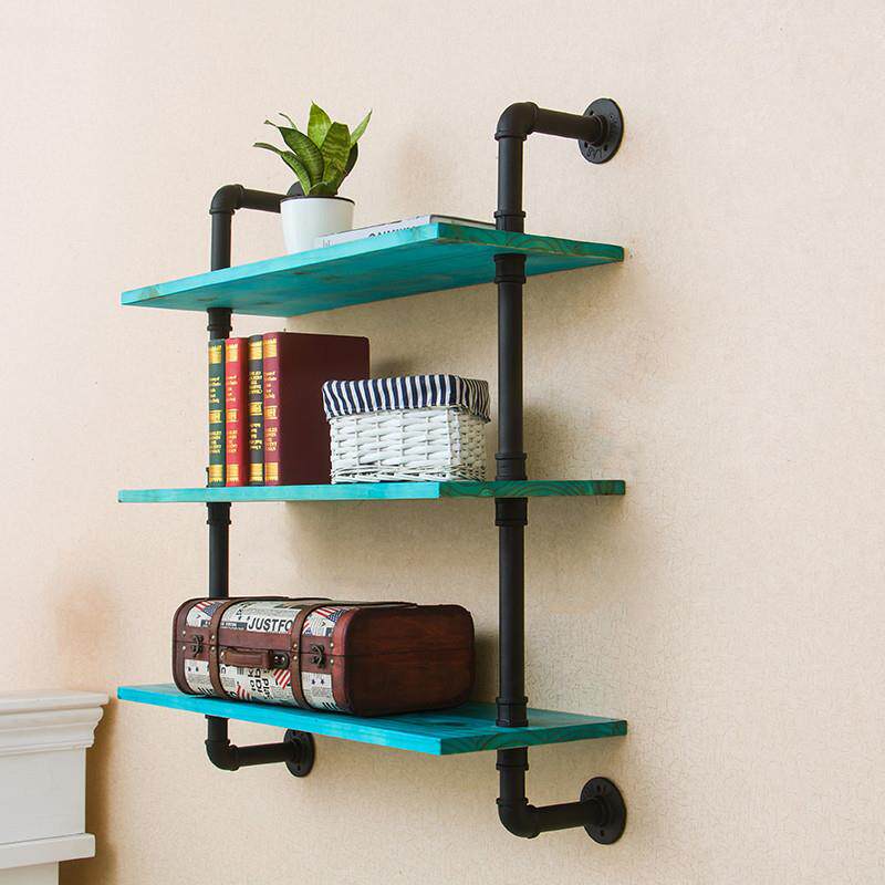 复古工业风水管客厅墙上置物架铁艺墙壁花架实木一字隔板壁挂架子