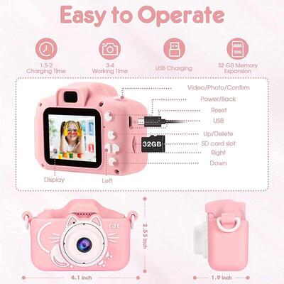 Kids Camera Toys 2 inch Screen HD Cartoon Kids Digital Camer