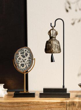 艺贝子侘寂中古风金属铃铛木化石高档装饰品会所茶室禅意艺术摆件