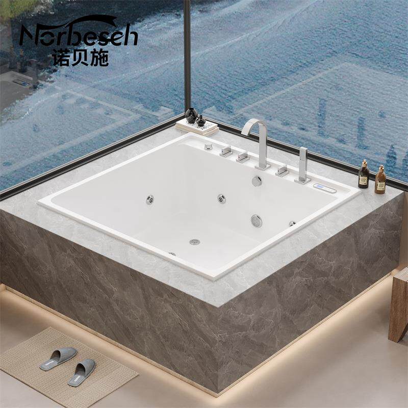 家用正方形嵌入式亚克力酒店双人按摩冲浪浴缸1.1-1.5米