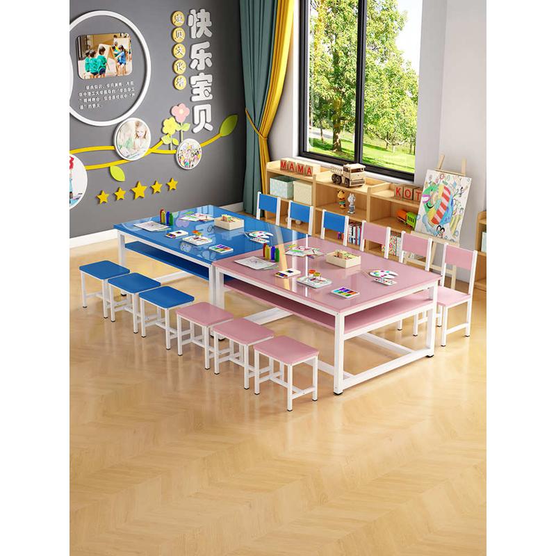 幼儿园小学生手工桌培训班书法美术绘画桌钢化玻璃桌画室桌椅组合