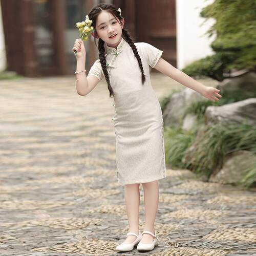 儿童旗袍裙2025新款春夏民国风女孩连衣裙女宝国风新中式短袖女童