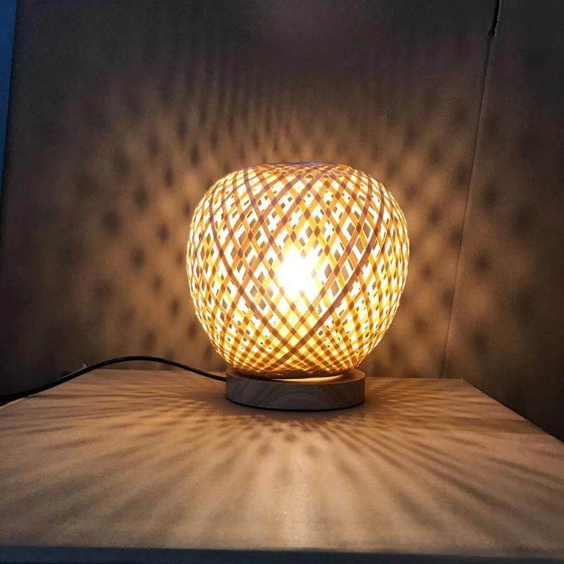 新中式创意田园榻榻米卧室床头边几竹艺装饰照明小台灯竹编台灯