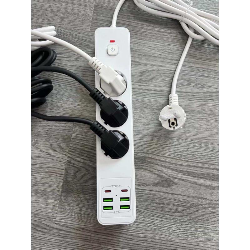 3孔多功能USB德标专用孔插座超载防护延长线TYPEC大功率排插欧标