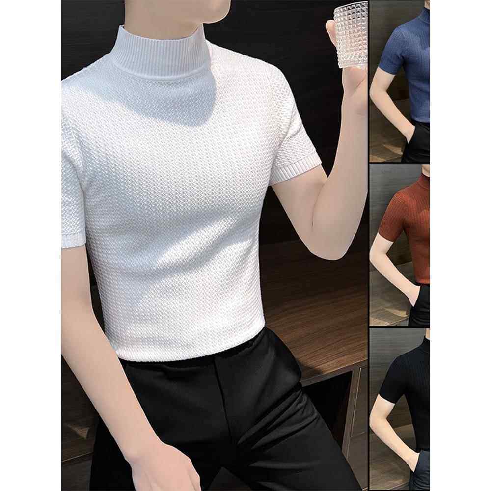 秋冬休闲半高领底裤衬衫2025新的修身合身内男毛衣针织t恤短袖上