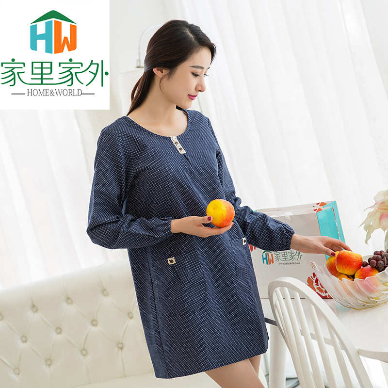 家里家外韩版高级围裙全棉加厚双层防水防污厨房罩衣反穿衣围腰