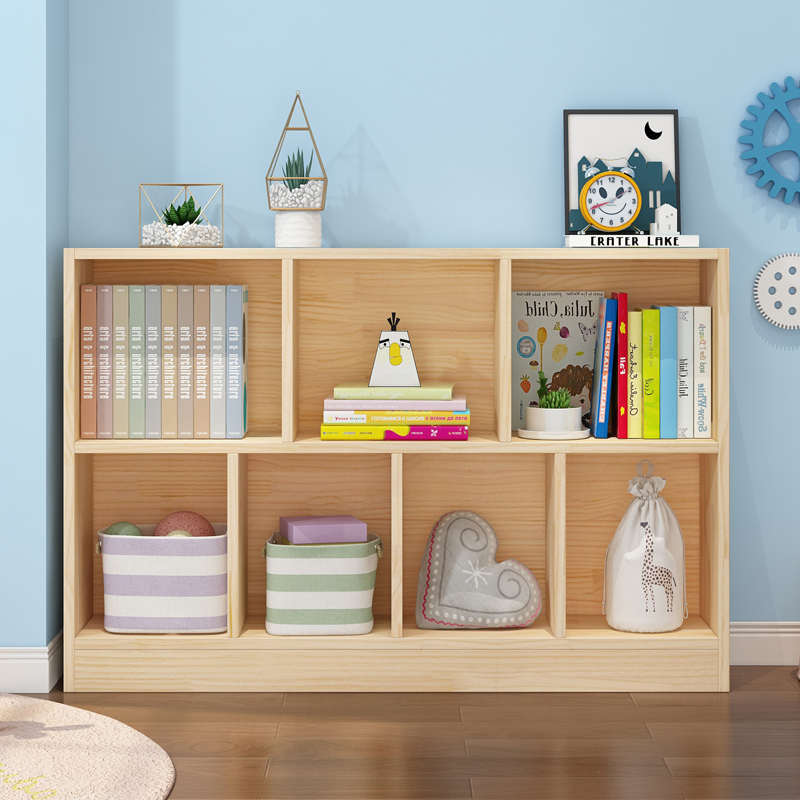 儿童实木书架置物架落地书柜幼儿园小学生矮柜家用原木松木书柜