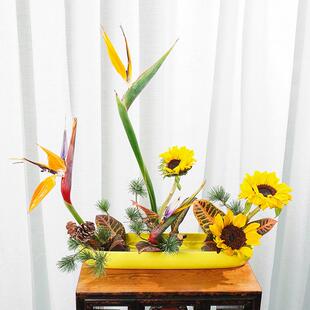 陶瓷花盆室内插花花器 一字型排列式插花器皿简约长型小原流花器