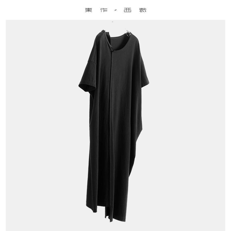 封神的黑裙子！夏季新款纯棉黑色T恤连衣裙女宽松百搭不规则2025