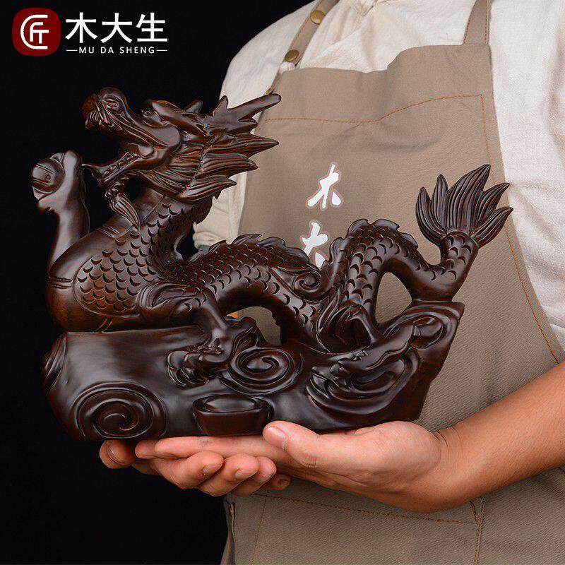 乌木雕刻龙饰品实木雕刻龙中国风格客厅办公室红木工艺礼品