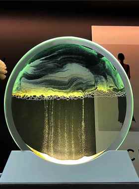 流沙画沙漏装饰夜灯2024 3D客厅酒柜装饰灯豪华瀑布台灯毕业礼物