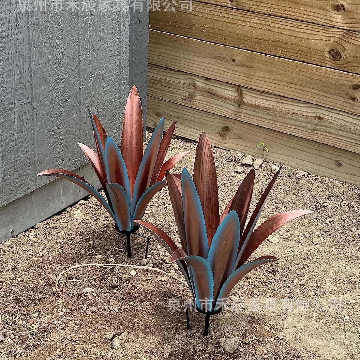 彩绘龙舌兰铁户外艺创意摆件仿真植物植物装饰花园新品摆件