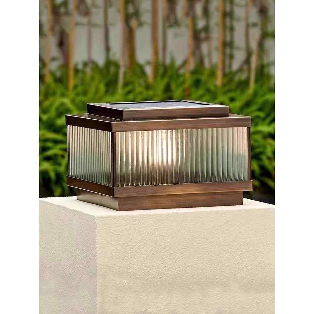 全铜太阳能柱头灯户外庭院灯简约防水别墅围墙灯柱子灯花园门柱灯