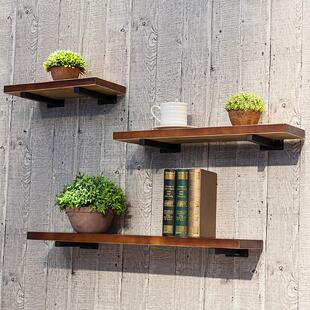 铁木结合墙上壁挂一字隔板置物架实木墙面置物架花架可以定制定做