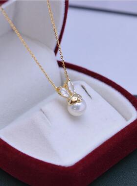 淡水吊8光DZ449mm白色正圆强几乎无瑕小兔子款珍珠-坠S925银女锁