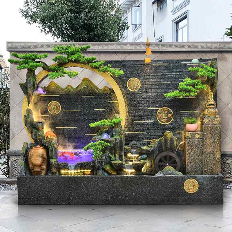 中式水幕墙假山鱼池流水屏风公司办公室庭院客厅循环水景装饰摆件
