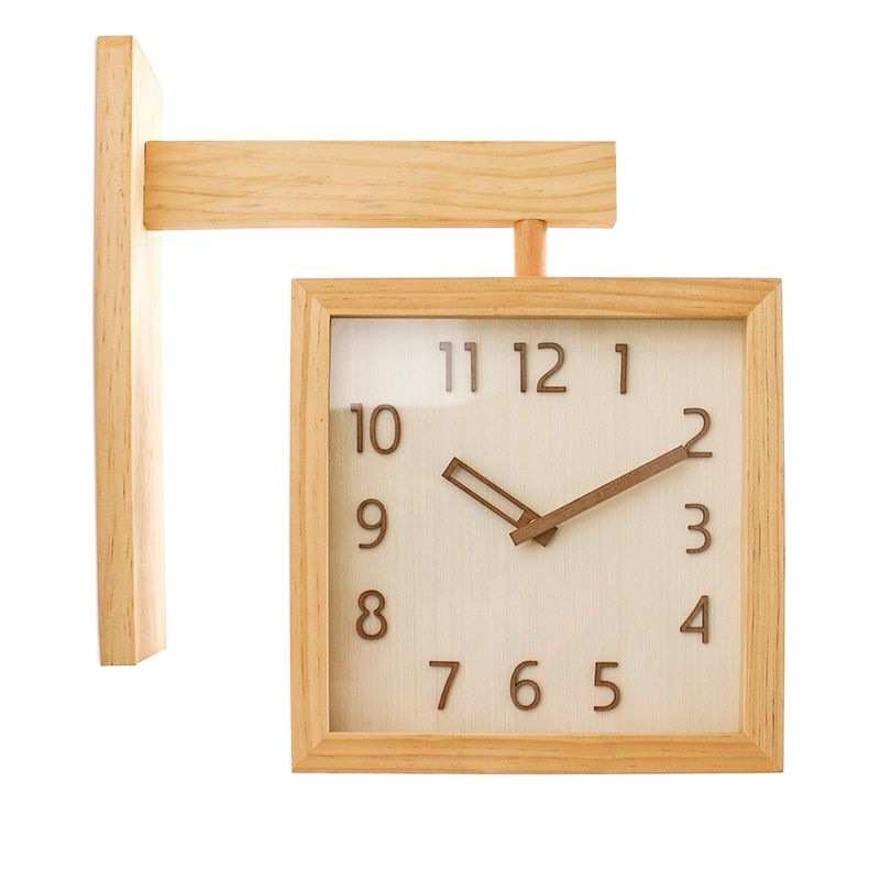 lzFMJK实木挂墙双面挂钟客厅装饰家用时尚简约现代静音挂墙转角两