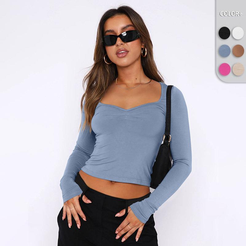 Women Tshirt Long Sleeve Backless Solid Slit Ladies Crop图片