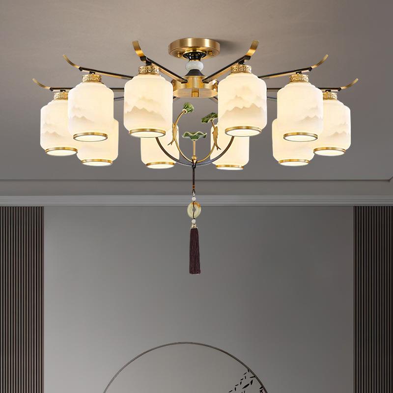 新中式莲花吊灯全铜客厅灯中国风简约餐厅灯饭店荷花2024新款灯具