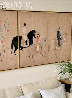 网红象虢国夫人游春客餐厅厅装饰画画现中图式仟壁画代水墨挂画墙