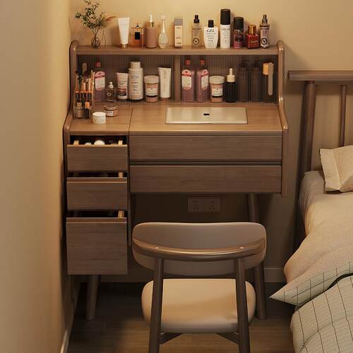 实木化妆台收纳柜化妆台书桌化妆桌一体现代简约卧室翻盖化妆桌