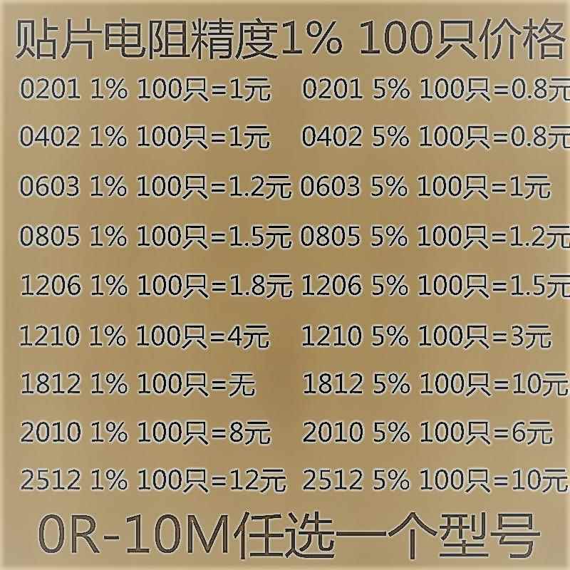 贴片电阻 电容 0201 0402 0603 0805 1206 1210 1812 2010 2512