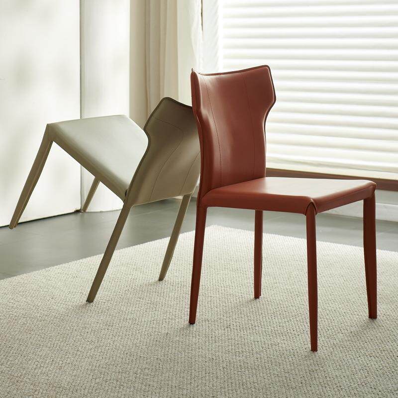 奶油风马鞍皮椅子家用意式极简靠背餐椅现代简约轻奢网红餐桌凳子