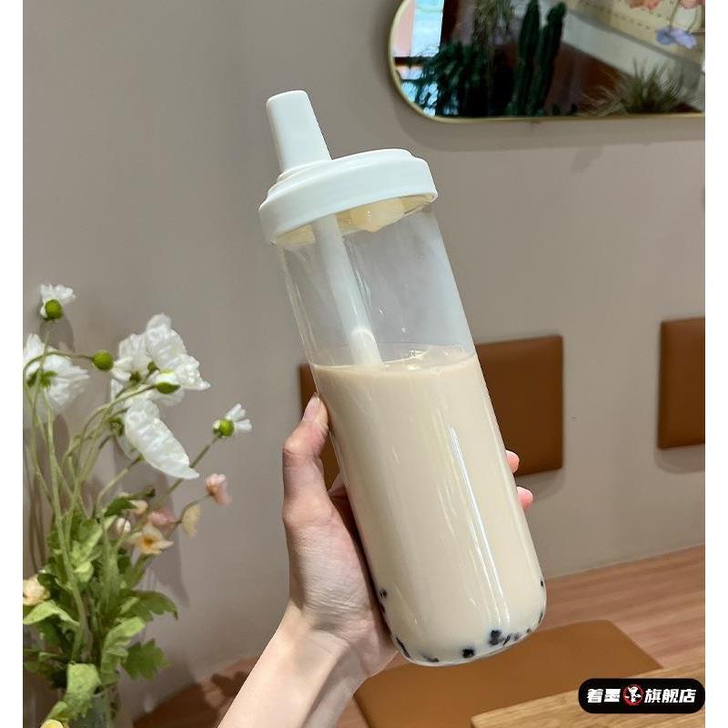 可吸珍珠的吸管杯子简约便携耐热塑料水杯高颜值大容量学生奶茶杯