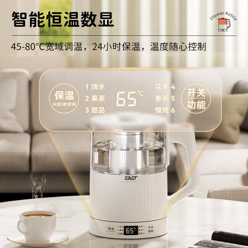 新款直销SAST多功能花茶壶炖煮一体1L小型养生壶办公室家用煮茶壶