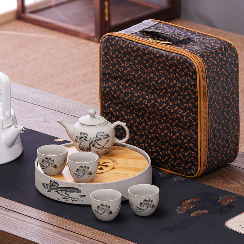 粗陶旅行茶具套装户外便携式老岩泥茶具茶盘批发陶瓷简约旅行包装