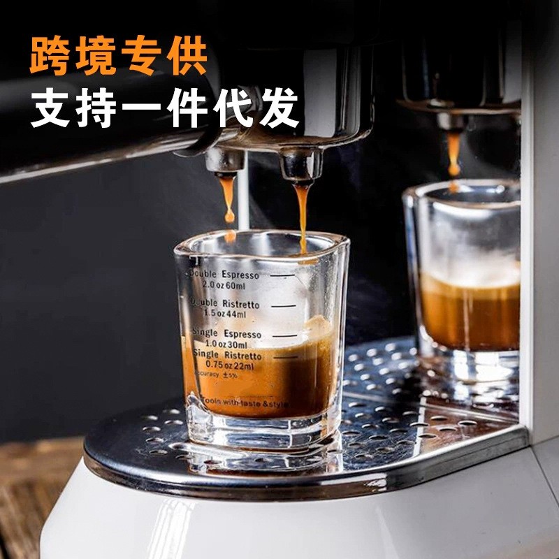 咖啡店2oz厚底玻璃小方杯带刻度60ml意式浓缩咖啡杯子家用盎司杯