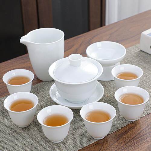 正品瓷功夫具茶家用套装陶瓷三才盖客厅办公室会白客泡茶碗杯功夫