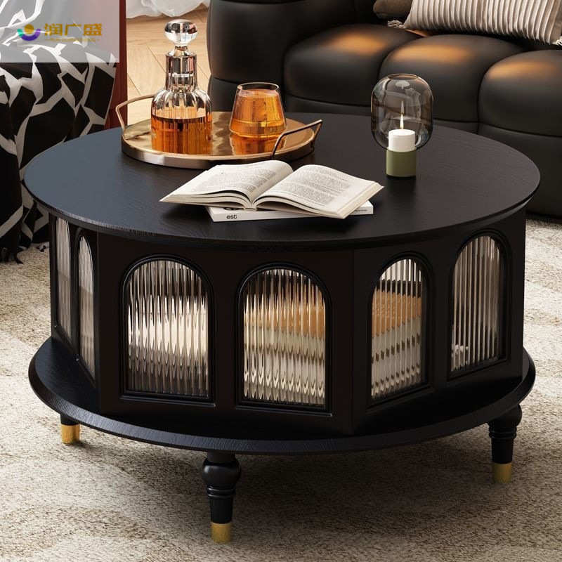 润广盛简约现代复古茶几玻璃美式实木客厅茶台家用小户型设计茶几