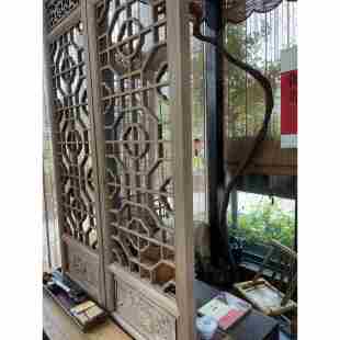 L7中式 饰可折叠移F8798M55动仿古花格屏风办隔 做旧风客厅木实断装