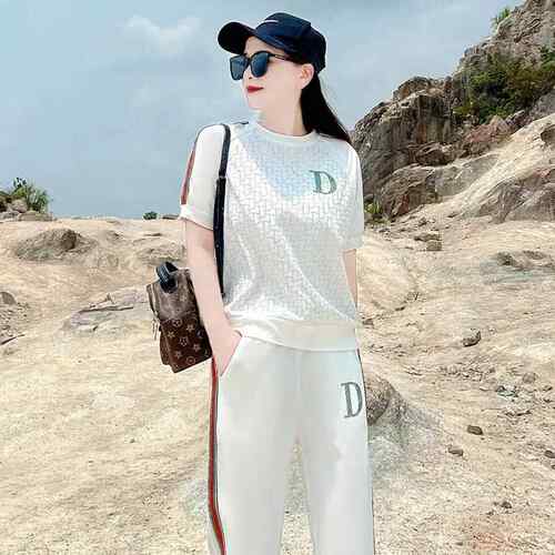 香港高级感休闲 运动套装女夏装时尚炸街薄款白色纯棉欧货两件套