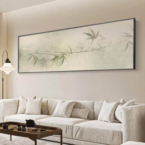 侘寂风客厅装饰画竹子横版挂画卧室床头壁画新中式沙发背景墙壁画