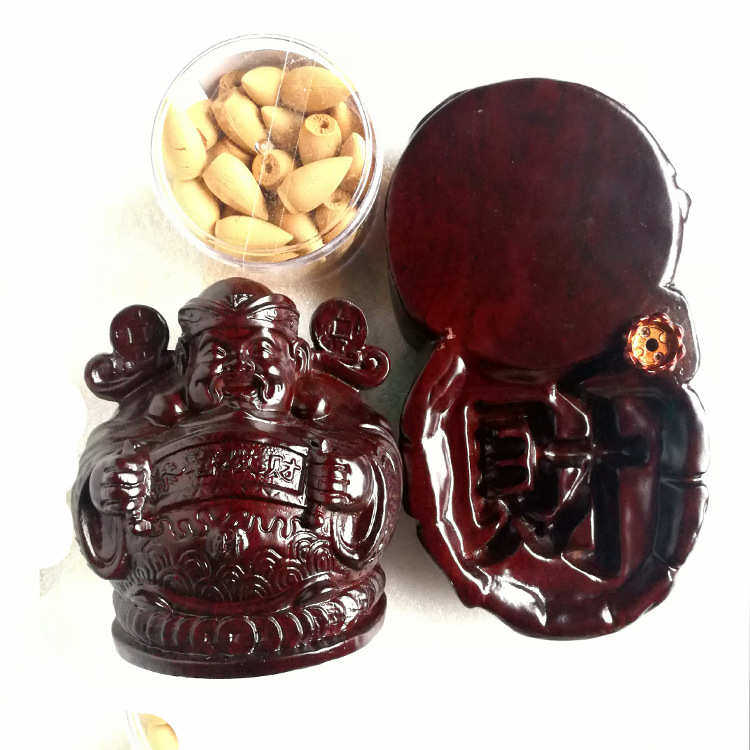 批发黑檀木雕财神爷倒流香摆件招财进宝倒流香熏炉家居木质工艺品