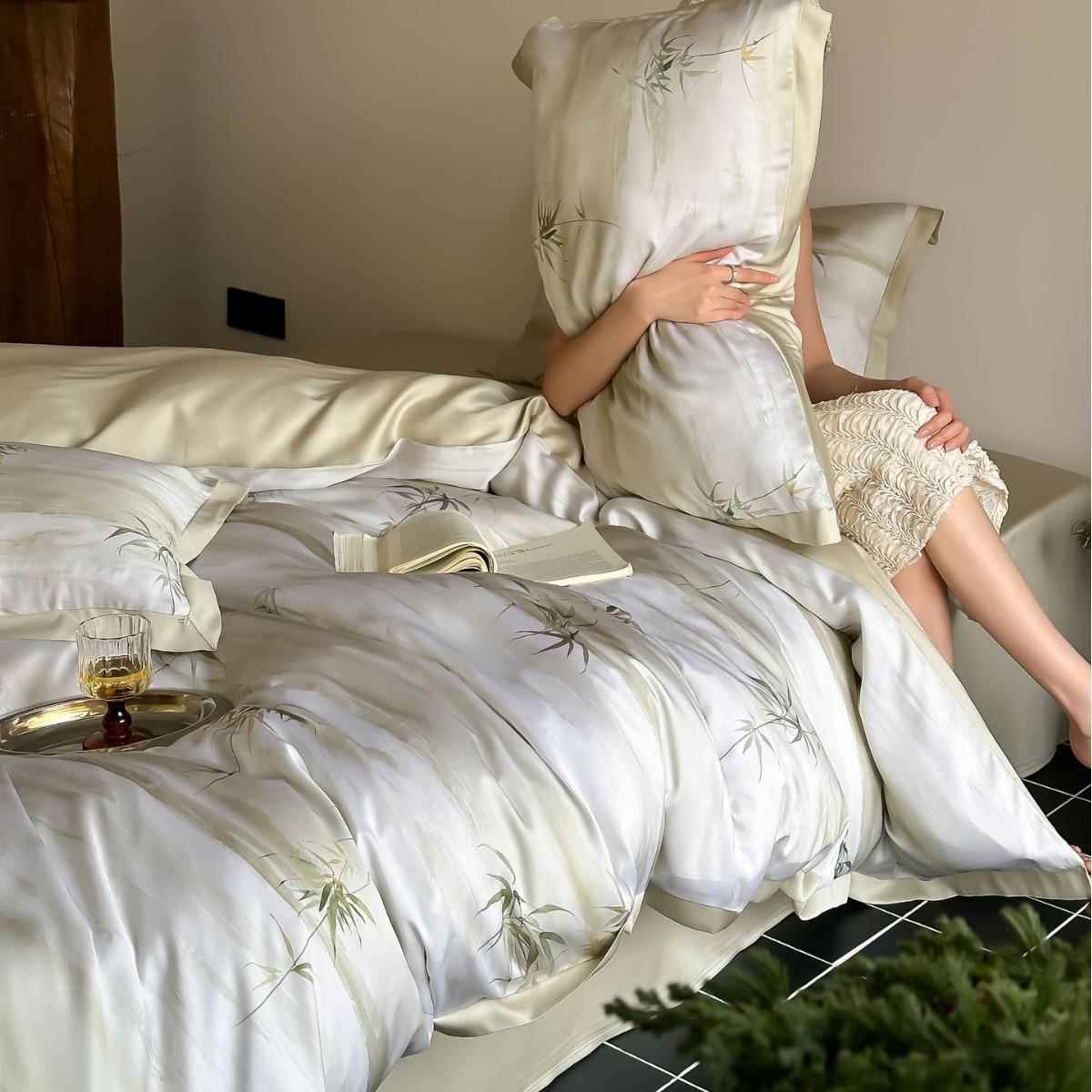 法式荷叶边春夏兰精天丝数码印花新品轻奢新中式被套四件套