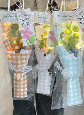 小清新毛线花束手工编织泡芙花成品创意带灯3.8妇女节礼物教师节